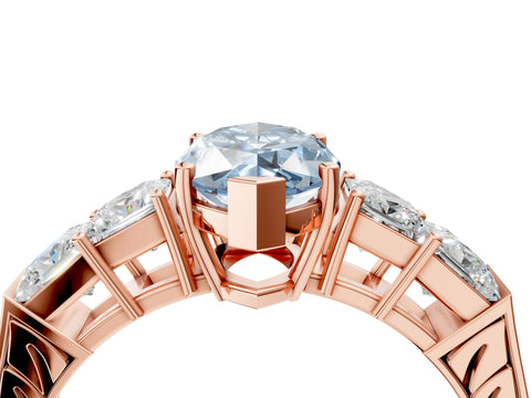 Rose gold Fancy Blue Marquise Cut Solitaire Princess Side Stone Engraved Band Prong Setting Ring_4