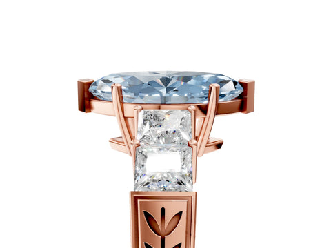 Rose gold Fancy Blue Marquise Cut Solitaire Princess Side Stone Engraved Band Prong Setting Ring_5