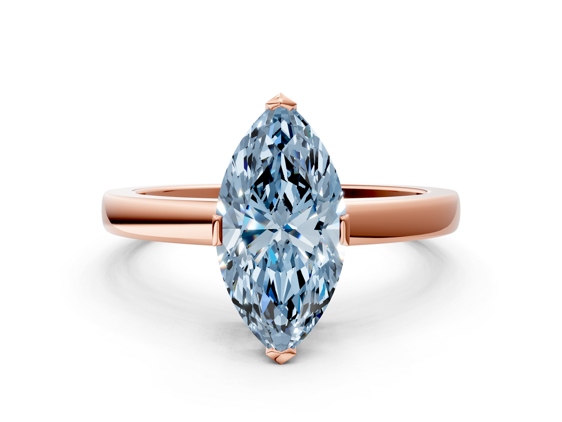 Rose gold Fancy Blue Marquise  Cut Solitaire Ring with Four-Prong Setting and Classic Band_28