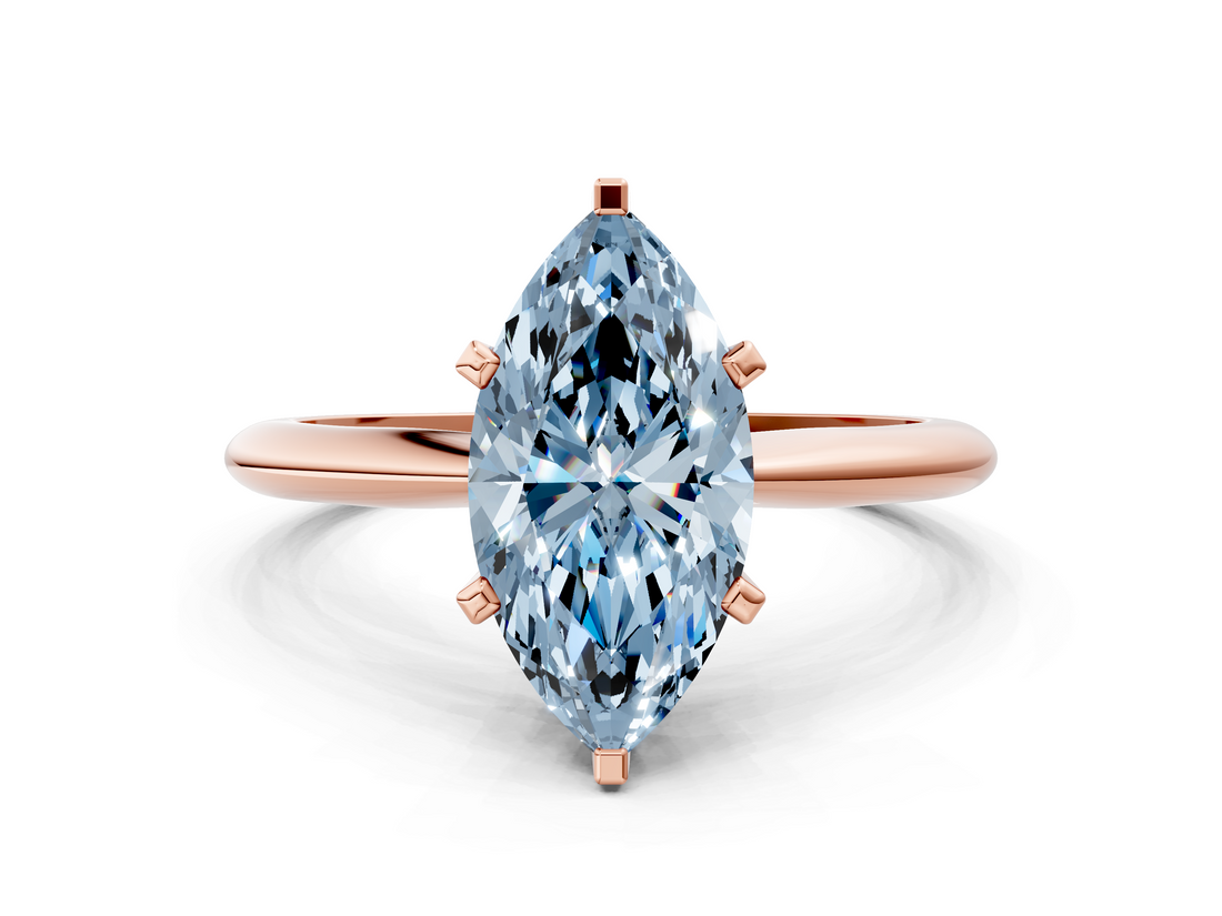 Rose gold Fancy Blue Marquise  Cut Solitaire Ring with Four-Prong Setting on a Classic Band_45