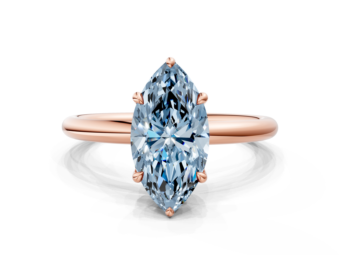 Rose gold Fancy Blue Marquise  Cut Solitaire Ring with Thin Band and Four-Prong Setting_16