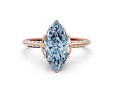 Rose gold Fancy Blue Marquise Cut Solitaire Split Shank Pave Diamond Engagement Ring with Four-Prong Setting