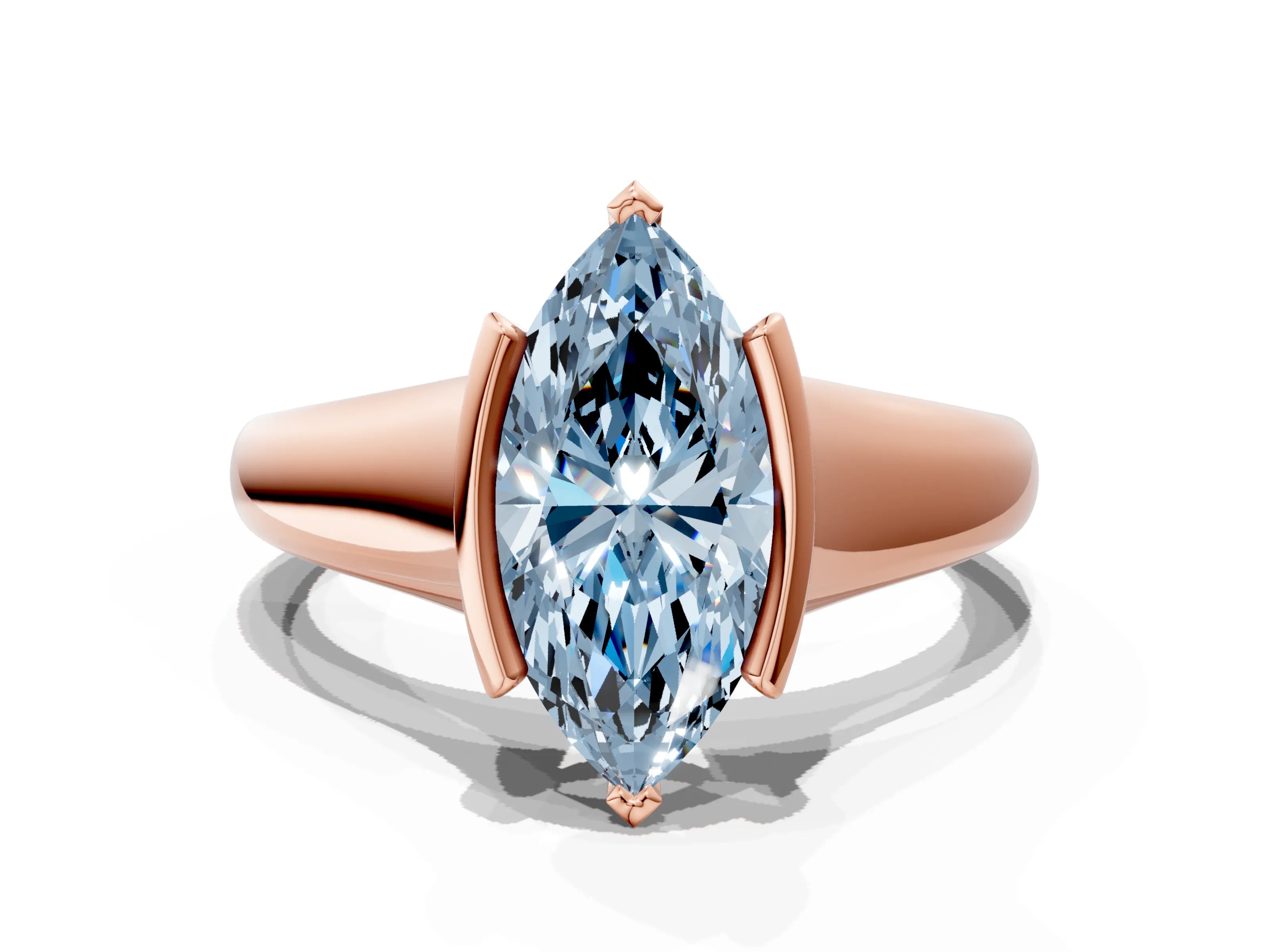 Rose gold Fancy Blue Marquise Cut Solitaire Tension Set Diamond Ring with Split Shank Band