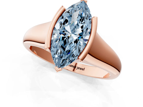 Rose gold Fancy Blue Marquise Cut Solitaire Tension Set Diamond Ring with Split Shank Band_1