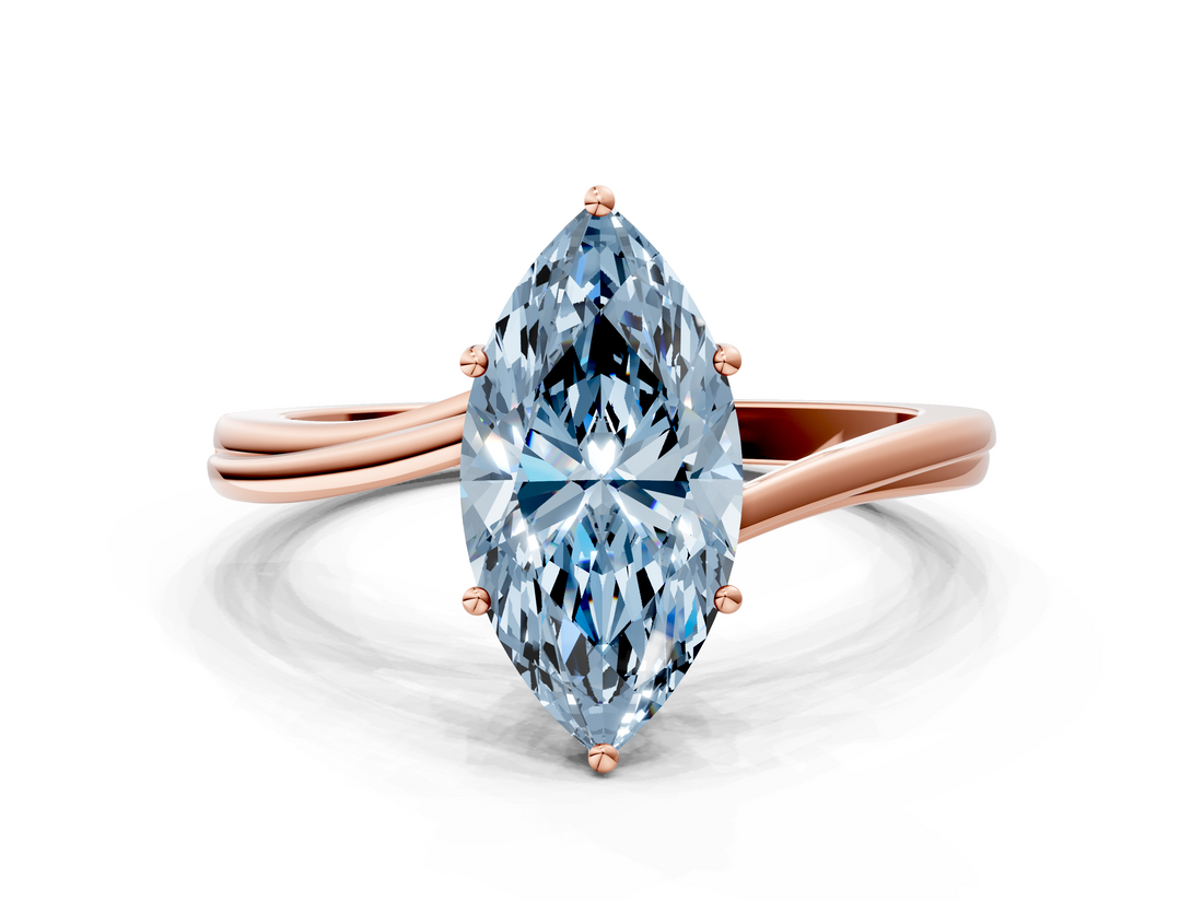 Rose gold Fancy Blue Marquise  Cut Solitaire Twist Band Ring with Four-Prong Setting_37
