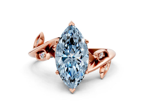 Rose gold Fancy Blue Marquise Cut Solitaire Twist Engagement Ring with Leaf Accents and Prong Setting_12