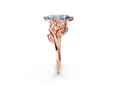 Rose gold Fancy Blue Marquise Cut Solitaire Twist Engagement Ring with Leaf Accents and Prong Setting_14