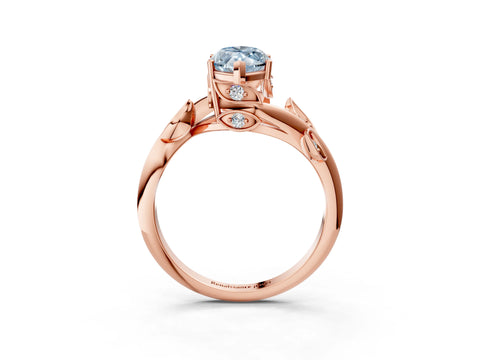 Rose gold Fancy Blue Marquise Cut Solitaire Twist Engagement Ring with Leaf Accents and Prong Setting_15
