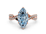 Rose gold Fancy Blue Marquise Cut Solitaire Twist Pave Diamond Engagement Ring with Prong Setting