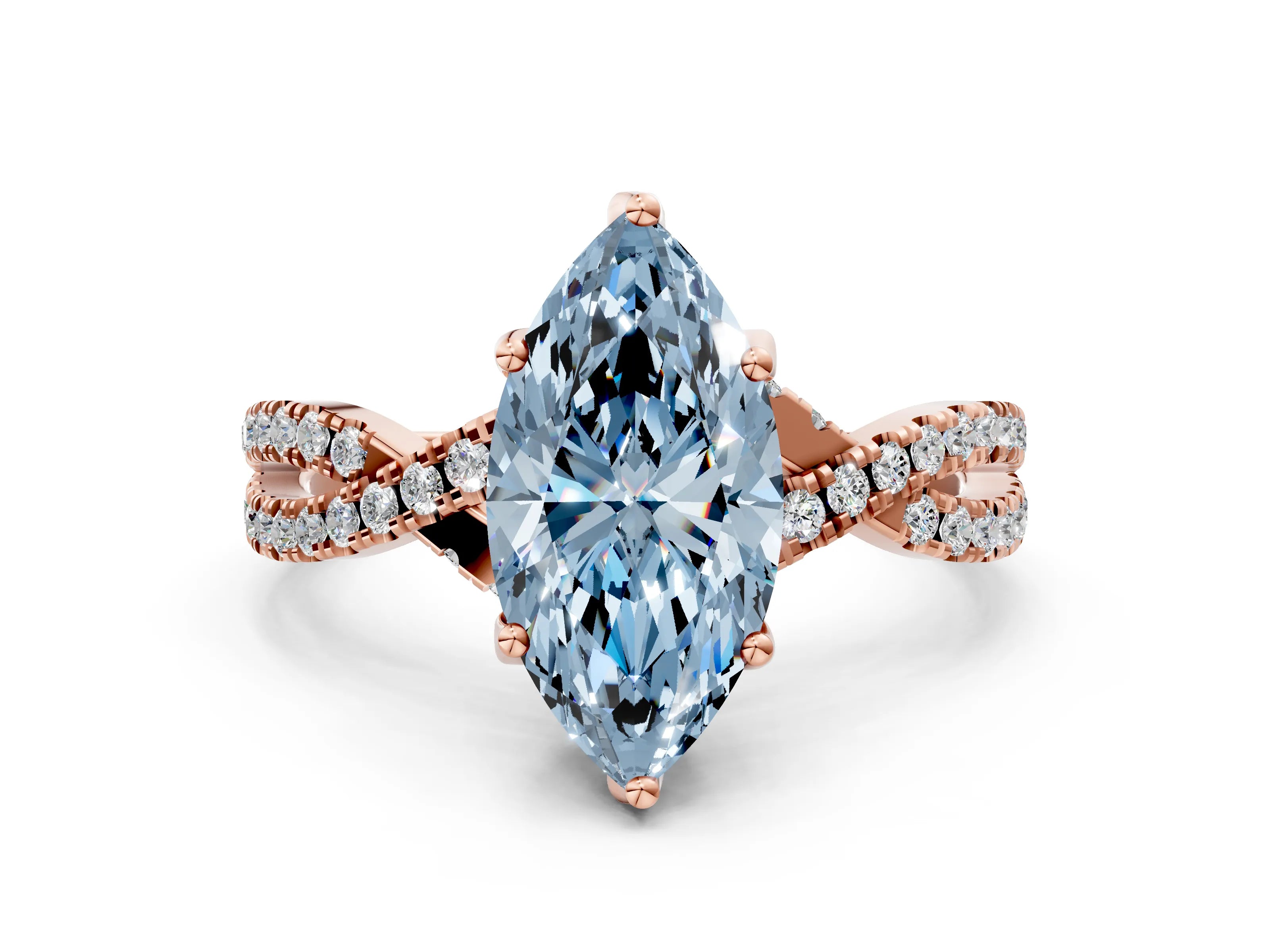 Rose gold Fancy Blue Marquise Cut Solitaire Twist Pave Diamond Engagement Ring with Prong Setting_36