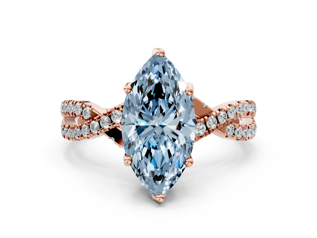Rose gold Fancy Blue Marquise Cut Solitaire Twist Pave Diamond Engagement Ring with Prong Setting_36