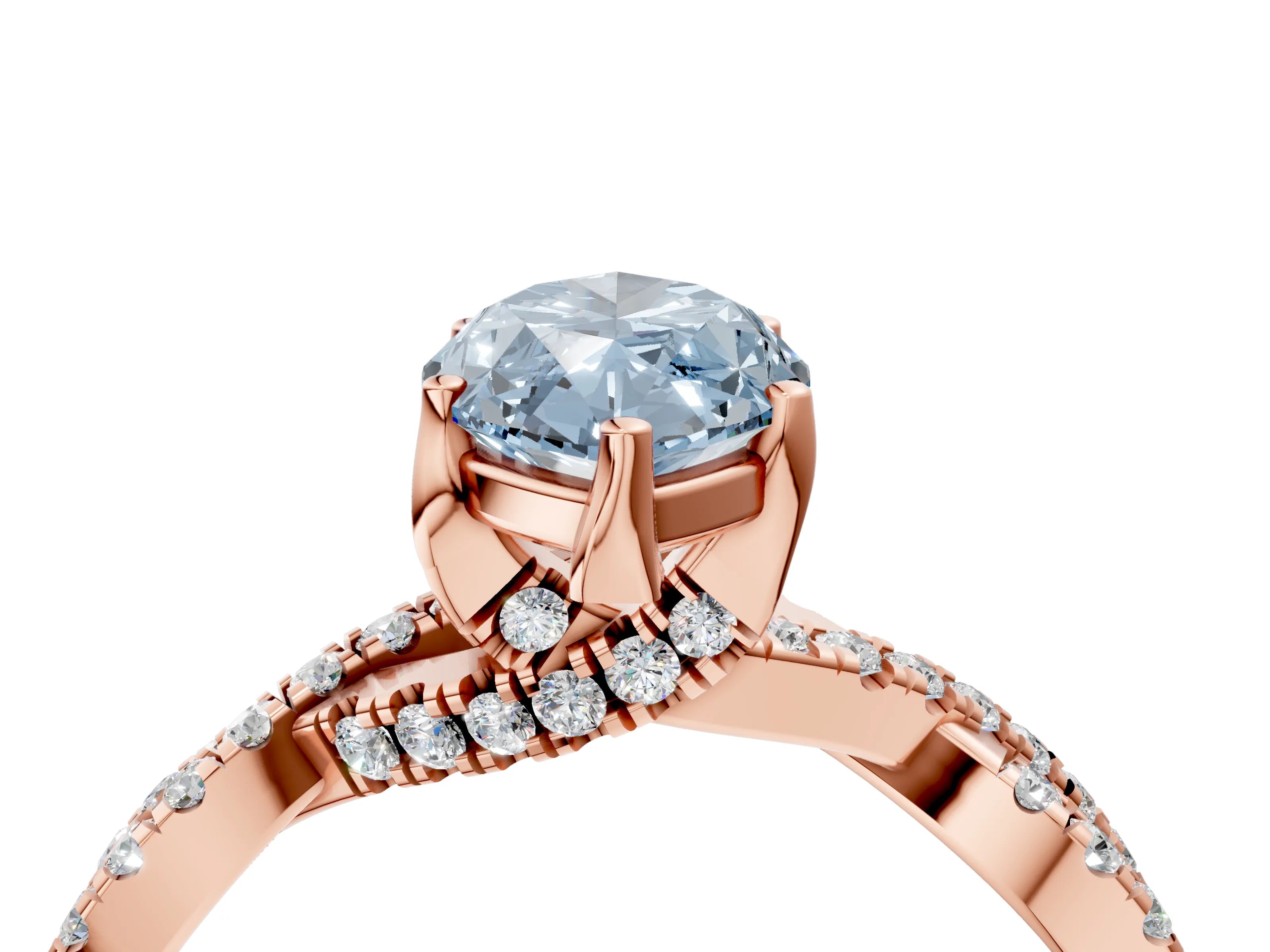 Rose gold Fancy Blue Marquise Cut Solitaire Twist Pave Diamond Engagement Ring with Prong Setting_4