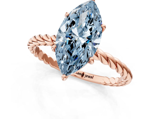 Rose gold Fancy Blue Marquise Cut Solitaire Twisted Band 4-Prong Ring