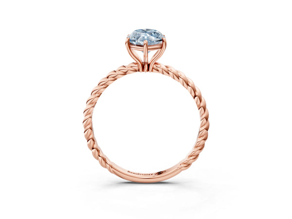 Rose gold Fancy Blue Marquise Cut Solitaire Twisted Band 4-Prong Ring