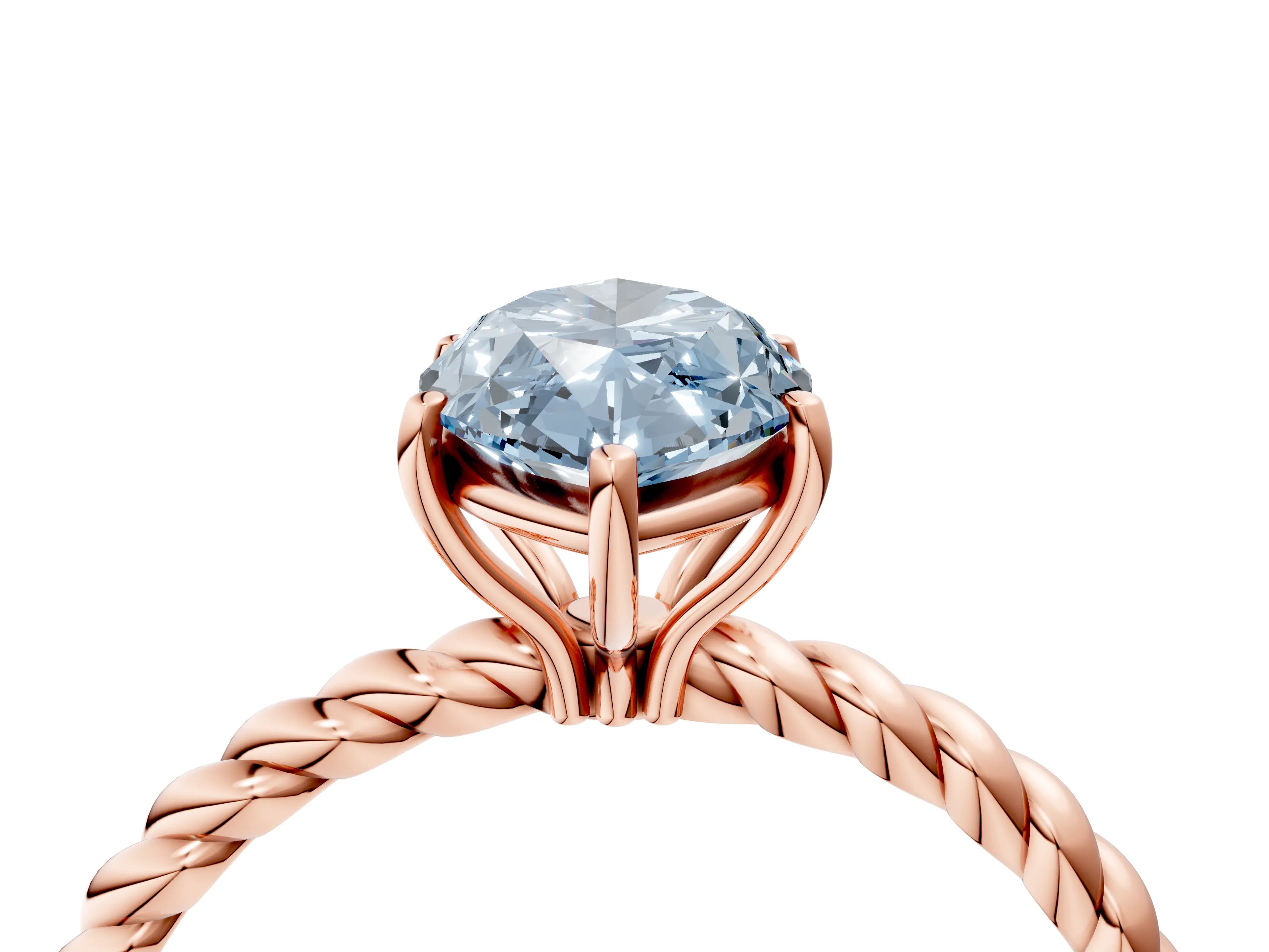 Rose gold Fancy Blue Marquise Cut Solitaire Twisted Band 4-Prong Ring_4
