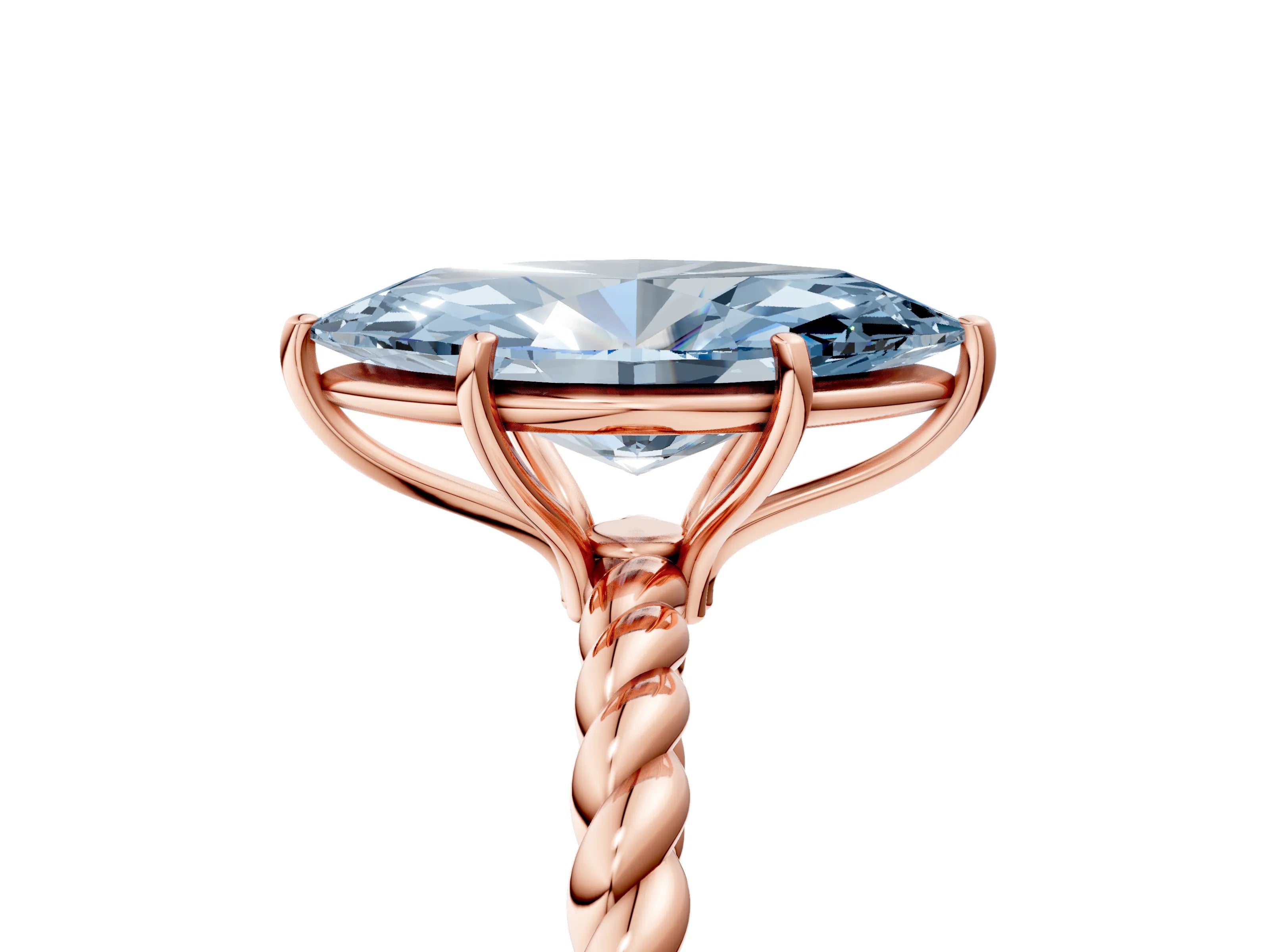 Rose gold Fancy Blue Marquise Cut Solitaire Twisted Band 4-Prong Ring_5