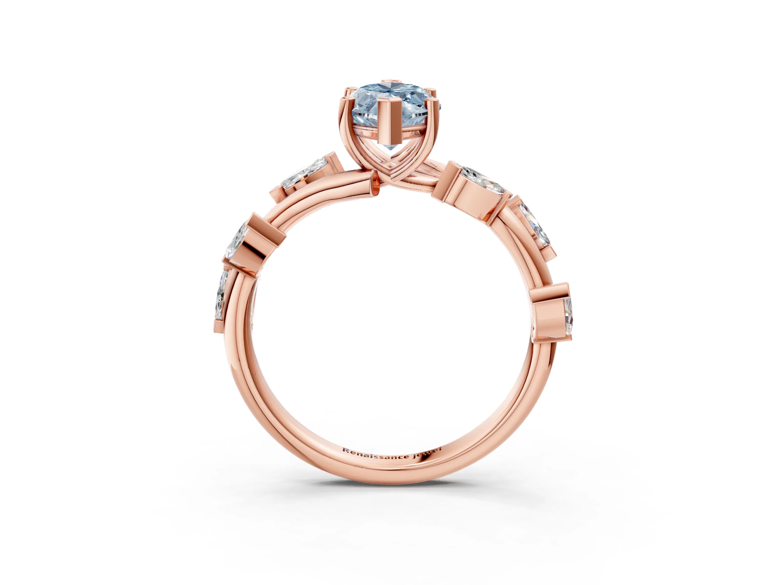 Rose gold Fancy Blue Marquise Cut Solitaire Twisted Band Marquise Accent Prong Setting Ring_3