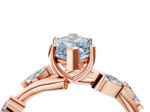 Rose gold Fancy Blue Marquise Cut Solitaire Twisted Band Marquise Accent Prong Setting Ring_4