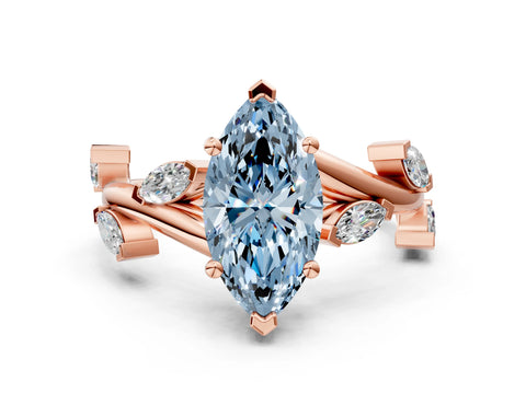 Rose gold Fancy Blue Marquise Cut Solitaire Twisted Band Marquise Accent Prong Setting Ring