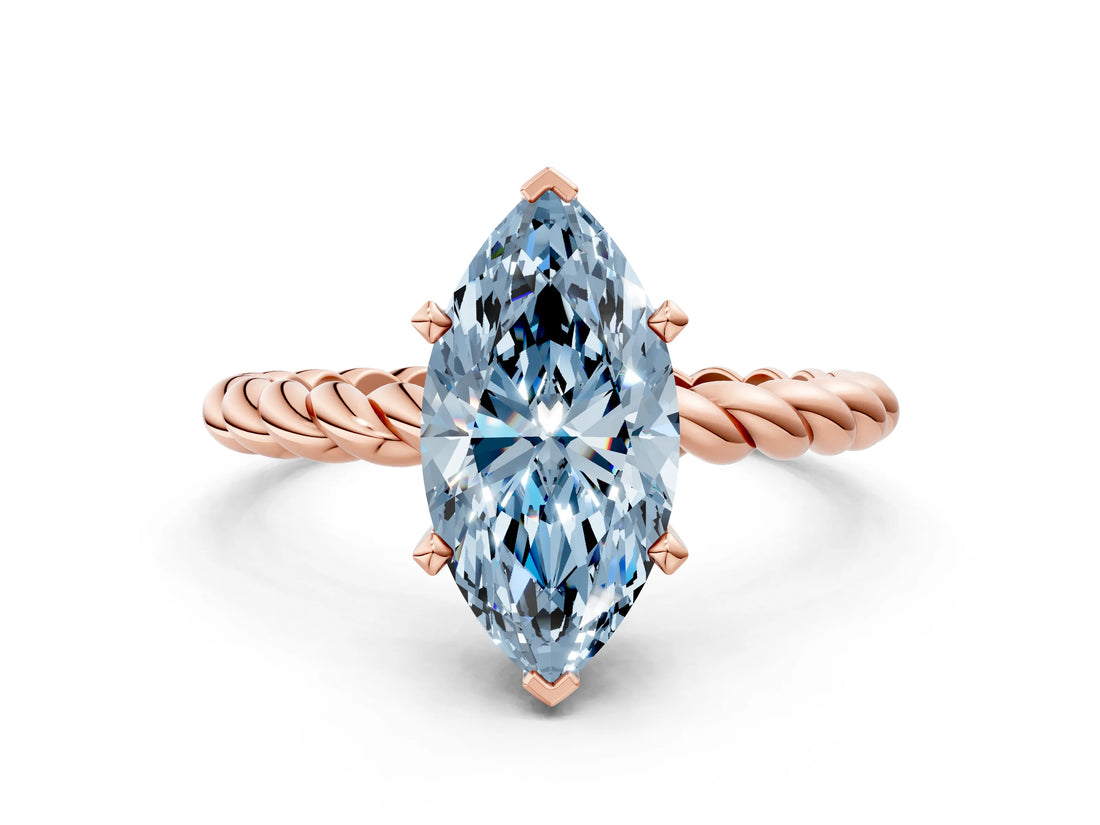 Rose gold Fancy Blue Marquise  Cut Solitaire Twisted Band with Four-Prong Setting_83