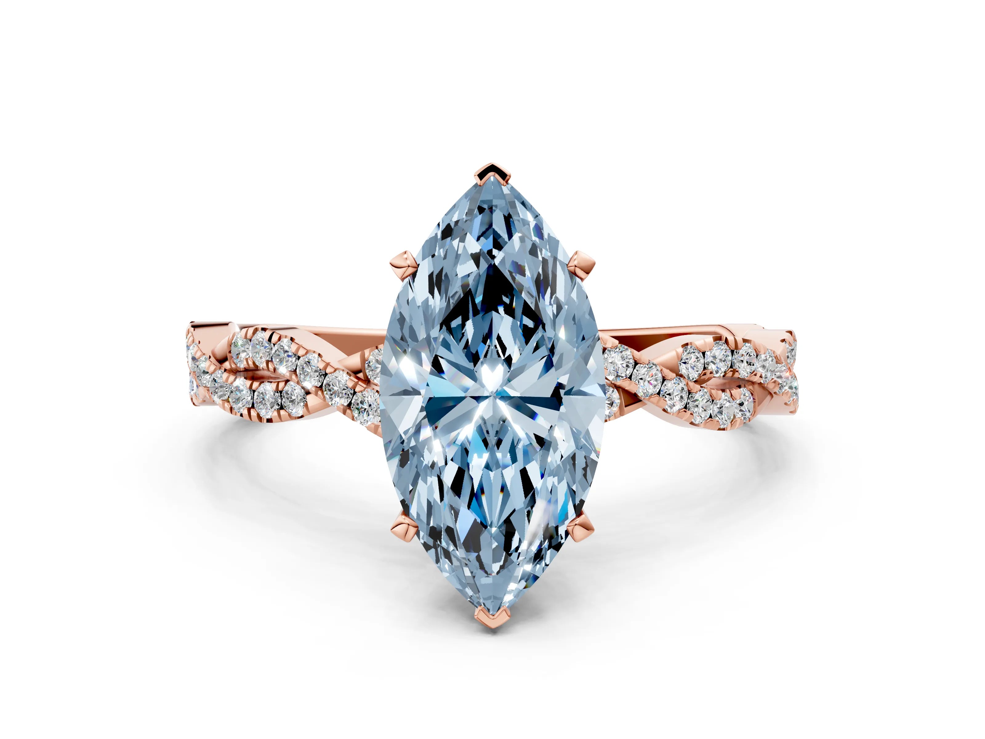 Rose gold Fancy Blue Marquise Cut Solitaire Twisted Pave Band with Four-Prong Setting_3