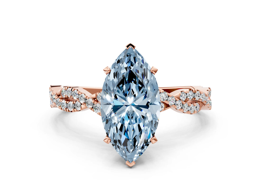 Rose gold Fancy Blue Marquise Cut Solitaire Twisted Pave Band with Four-Prong Setting_3