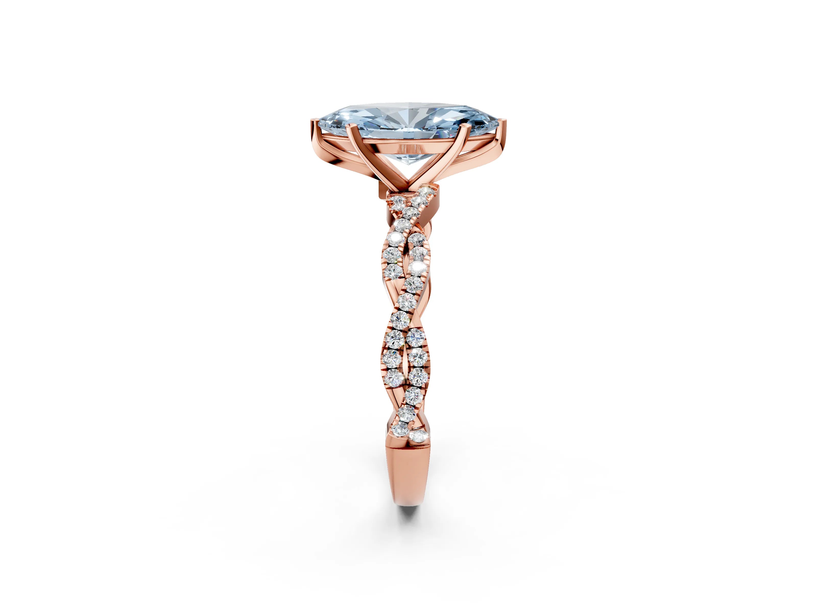 Rose gold Fancy Blue Marquise Cut Solitaire Twisted Pave Band with Four-Prong Setting_5