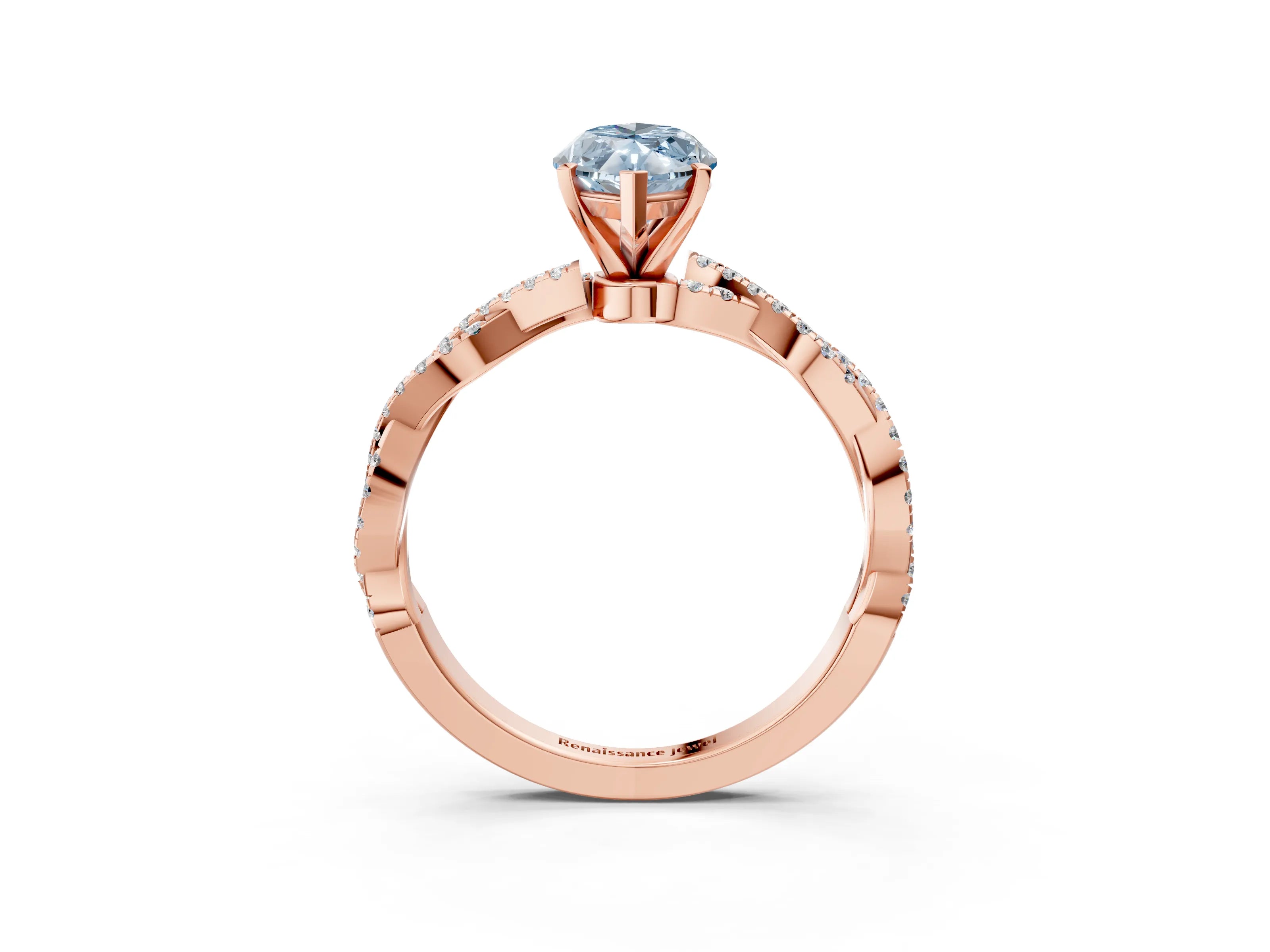 Rose gold Fancy Blue Marquise Cut Solitaire Twisted Pave Band with Four-Prong Setting_6