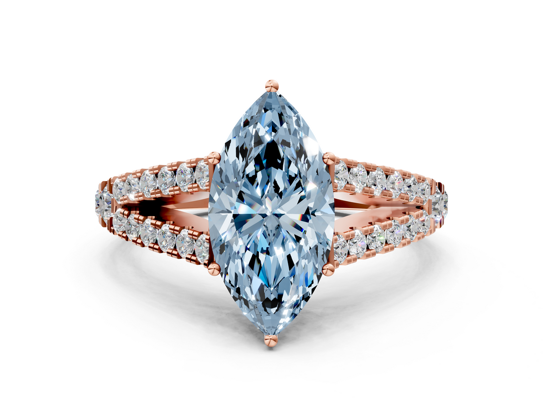 Rose gold Fancy Blue Marquise  Cut Split Shank Pave Diamond Engagement Ring with Four-Prong Setting_24