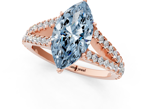 Rose gold Fancy Blue Marquise  Cut Split Shank Pave Diamond Engagement Ring with Four-Prong Setting