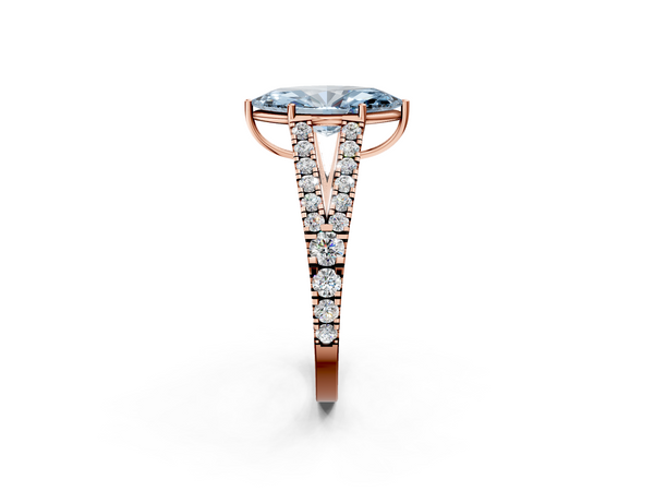 Rose gold Fancy Blue Marquise  Cut Split Shank Pave Diamond Engagement Ring with Four-Prong Setting