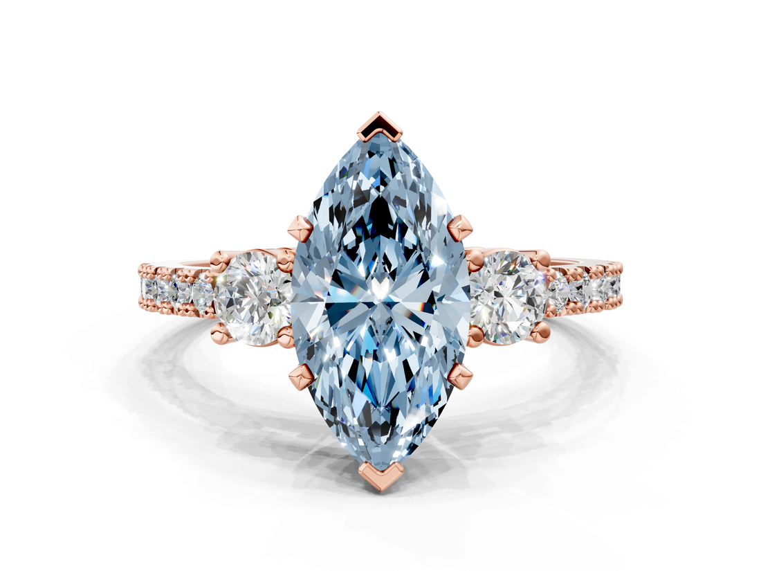 Rose gold Fancy Blue Marquise  Cut Three-Stone Diamond Pavé Band with Prong Setting_17