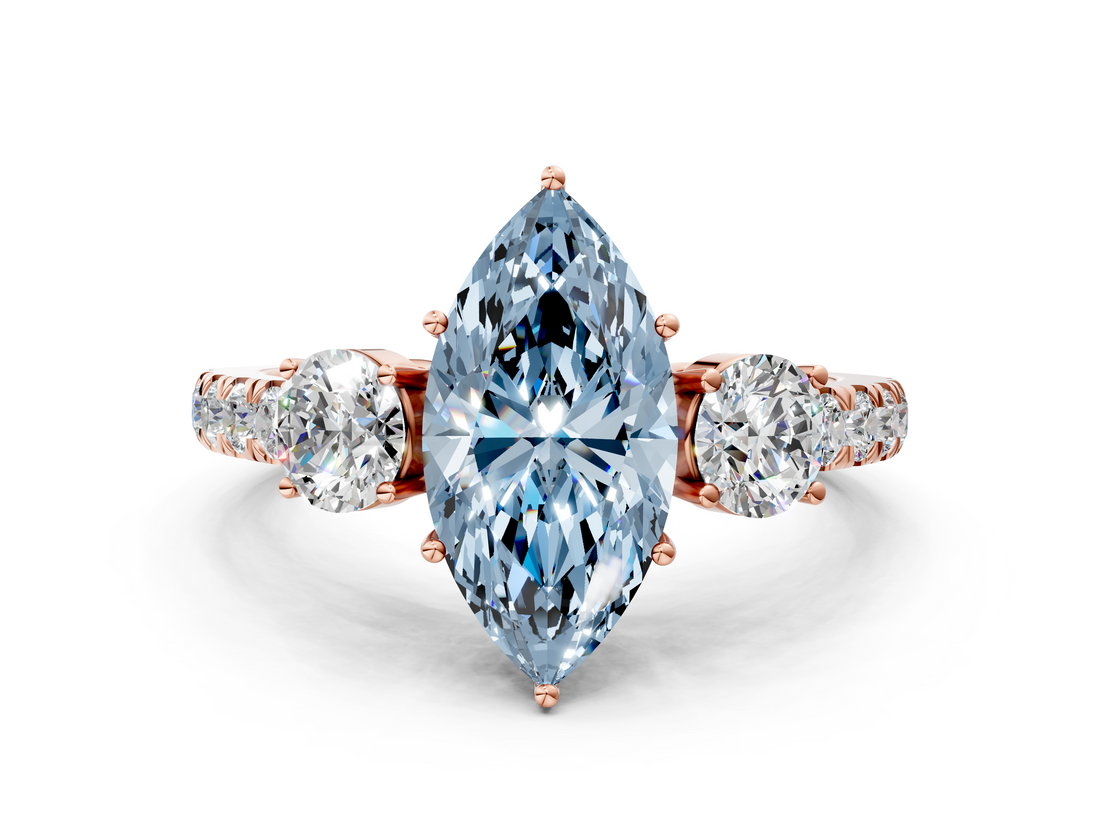 Rose gold Fancy Blue Marquise  Cut Three-Stone Diamond Pave Band with Prong Setting_37