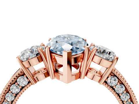 Rose gold Fancy Blue Marquise Cut Three-Stone Diamond Ring with Pavé Band and Four-Prong Setting_4