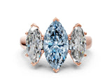 Rose gold Fancy Blue Marquise Cut Three-Stone Diamond Ring with Prong Setting on a Classic Band_12
