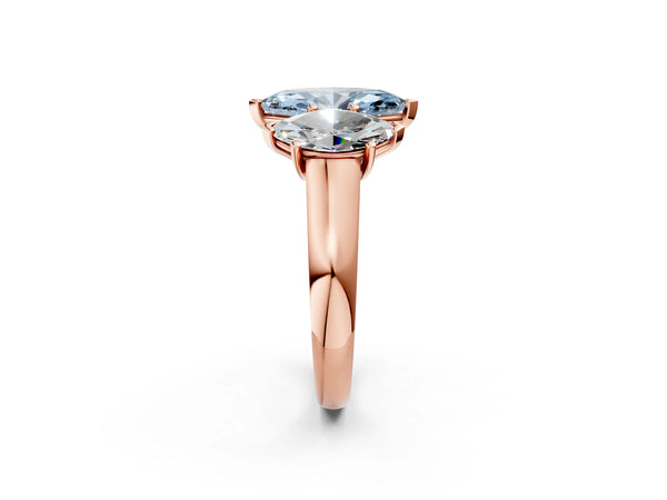 Rose gold Fancy Blue Marquise Cut Three-Stone Diamond Ring with Prong Setting on a Classic Band