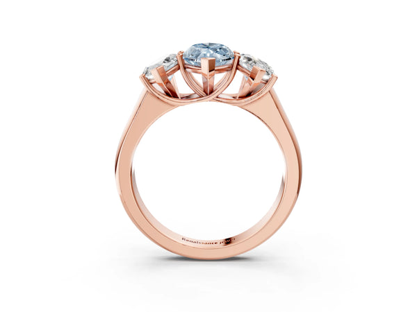 Rose gold Fancy Blue Marquise Cut Three-Stone Diamond Ring with Prong Setting on a Classic Band