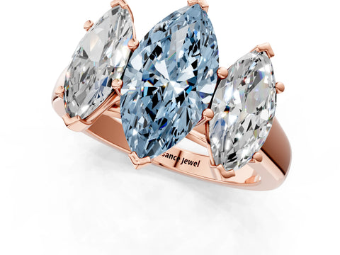 Rose gold Fancy Blue Marquise Cut Three-Stone Diamond Ring with Prong Setting on a Classic Band_1