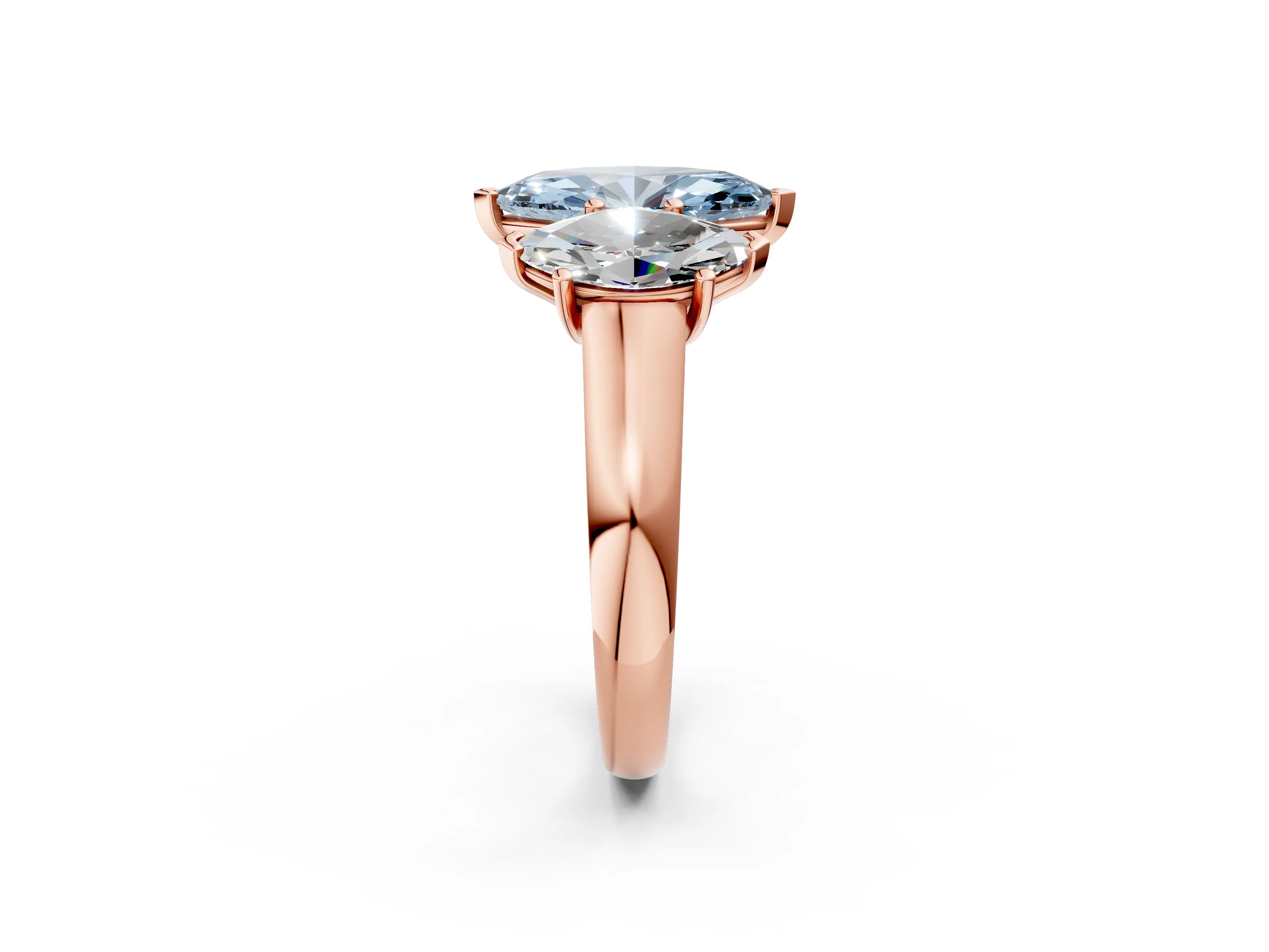Rose gold Fancy Blue Marquise Cut Three-Stone Diamond Ring with Prong Setting on a Classic Band_2