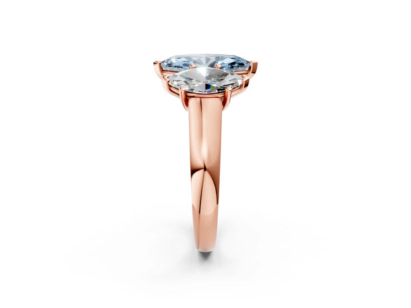 Rose gold Fancy Blue Marquise Cut Three-Stone Diamond Ring with Prong Setting on a Classic Band