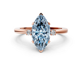 Rose gold Fancy Blue Marquise  Cut Three-Stone Solitaire Ring with Round Accent Diamonds and Four-Prong Setting_19