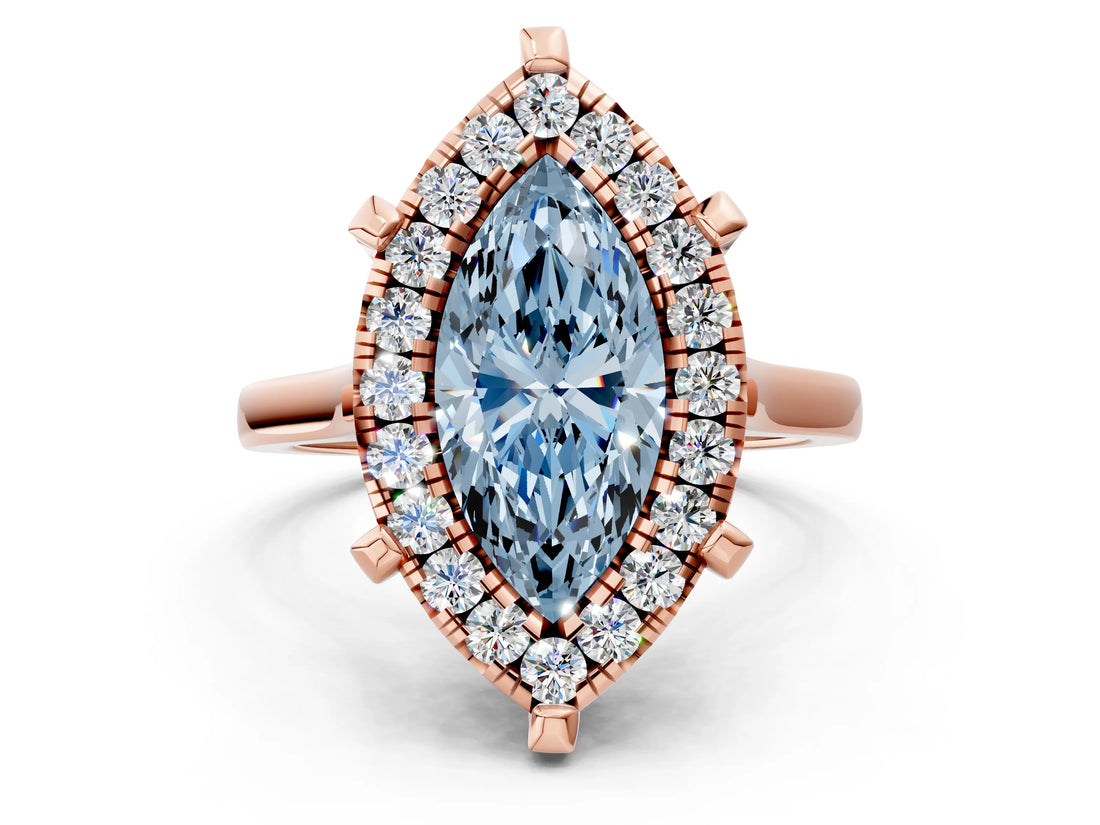 Rose gold Fancy Blue Marquise  Diamond Cluster Halo Solitaire with Four-Prong Setting_77