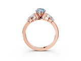 Rose gold Fancy Blue Marquise  Diamond Cluster Leaf Design Ring with Prong Setting_72