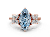 Rose gold Fancy Blue Marquise  Diamond Floral Cluster Ring with Solitaire Band and Prong Setting_32