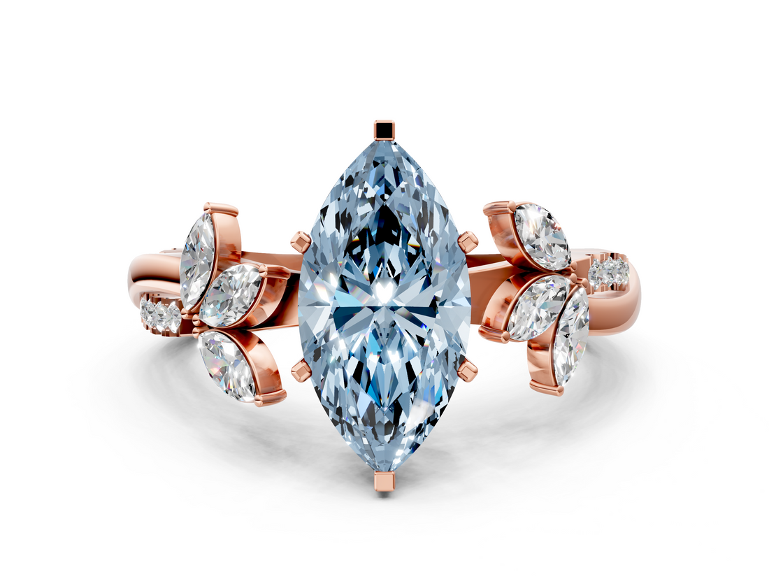 Rose gold Fancy Blue Marquise  Diamond Floral Vine Solitaire Engagement Ring_3