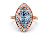 Rose gold Fancy Blue Marquise  Diamond Halo Ring with Milgrain Frame and Pavé Band_59