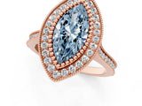 Rose gold Fancy Blue Marquise  Diamond Halo Ring with Milgrain Frame and Pavé Band_60