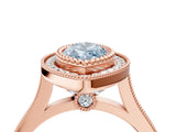 Rose gold Fancy Blue Marquise  Diamond Halo Ring with Milgrain Frame and Pavé Band_63