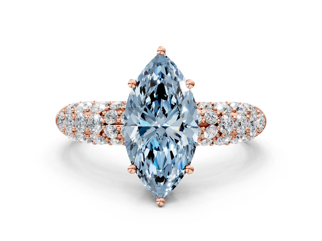 Rose gold Fancy Blue Marquise  Diamond Pavé Band Solitaire Ring with Four-Prong Setting_48