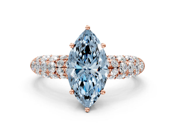 Rose gold Fancy Blue Marquise  Diamond Pavé Band Solitaire Ring with Four-Prong Setting